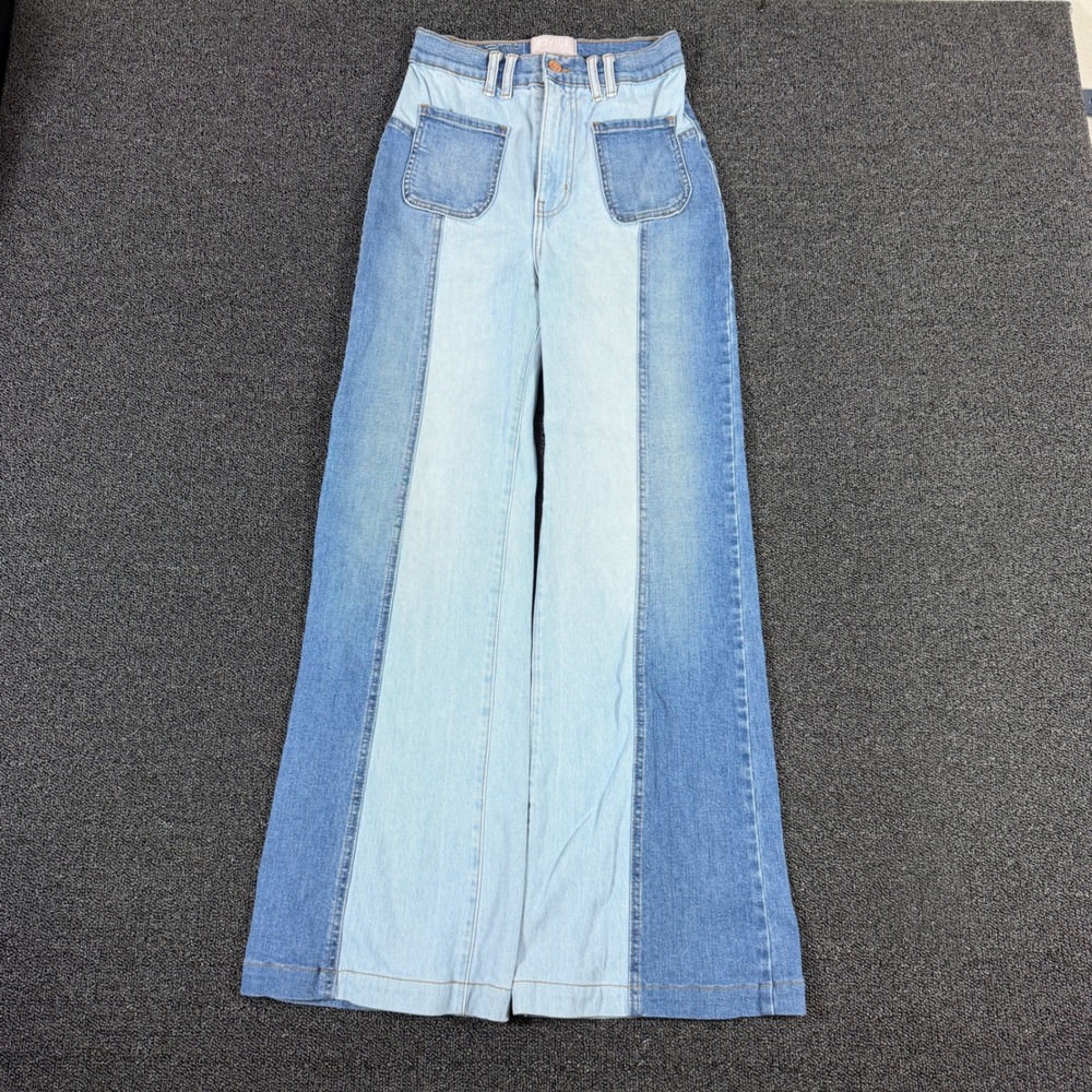 Revice Denim Colorblock High Rise Wide Leg Jeans Womens 28 Two Tone 70s Style